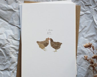 Postcard: I love you - Chickens / Valentine's Day card, love greeting card
