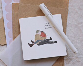 We Fit Perfectly Together - Greeting Card (+ Transparent Envelope) , Valentines Day, I love you card