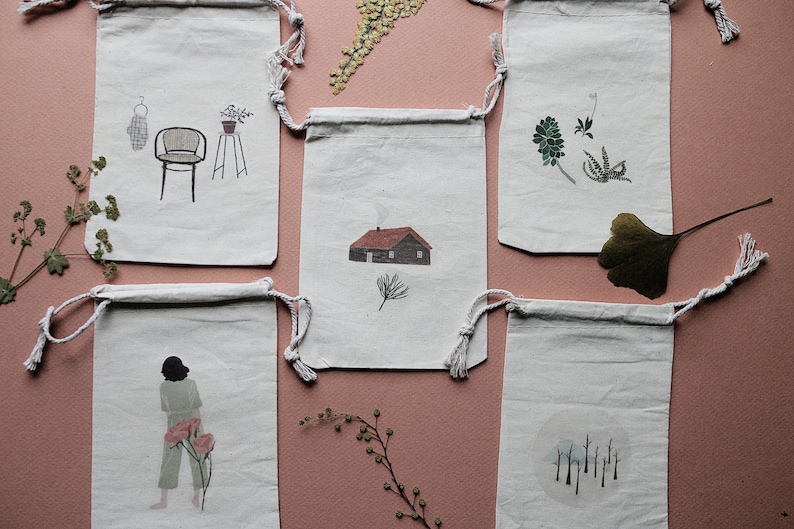 Fabric Bag Plants Totebag small Houses,Home Pouch