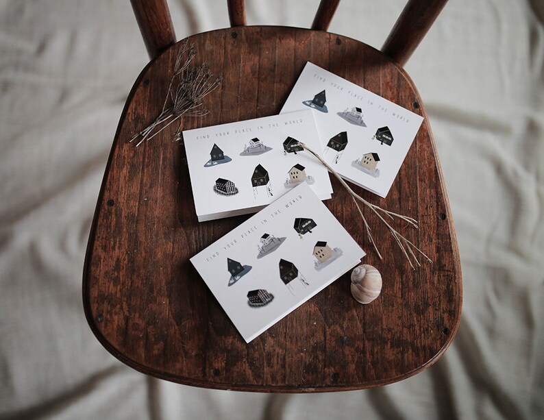Find Your Place Postcard Greeting Card Houses Folded Card