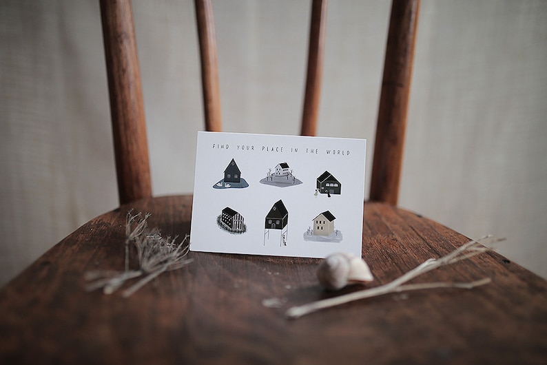 Find Your Place Postcard Greeting Card Houses Folded Card