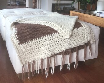 Natural wool coffee Fringe blanket