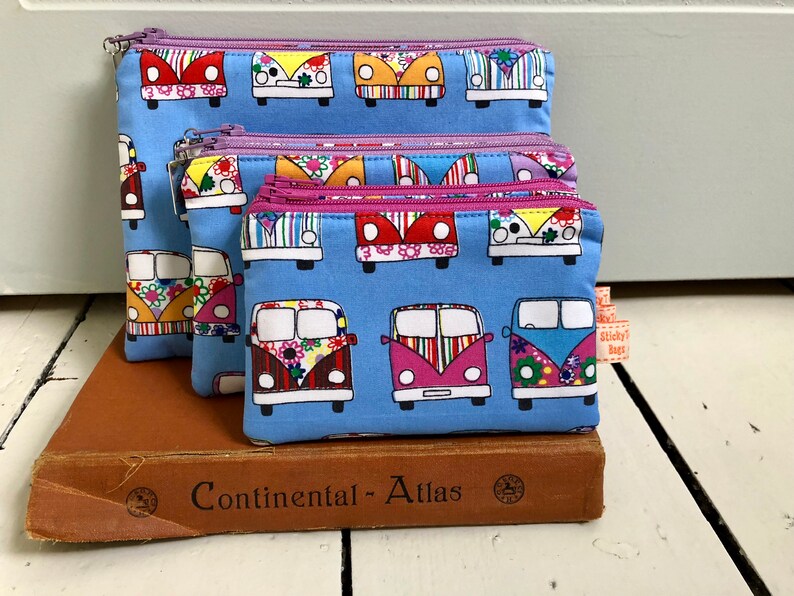 Blue camper van mini make up bag