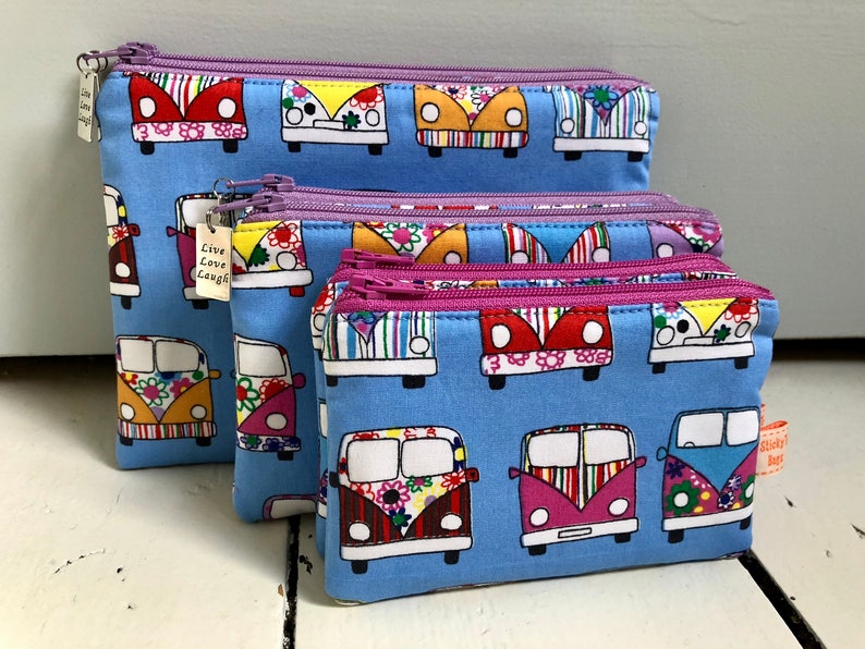 Blue camper van mini make up bag