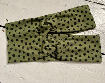 Olive green hairband, olive green spotty hairband, olive green headband, olive green twist knot hairband, dotty hairband, dotty headband