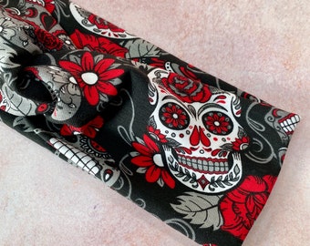 Skulls hairband, Skulls headband, Skulls Twisty hairband, Halloween Hairband, Black, Red, White, Grey Hairband, Dia de Los Muertos hearband