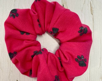 Pink Paw Prints Scrunchie, Pink Scrunchie,  Hair Scrunchie, Soft Cotton Jersey Scrunchie, Hair tie, Hair Accessory, Chouchou