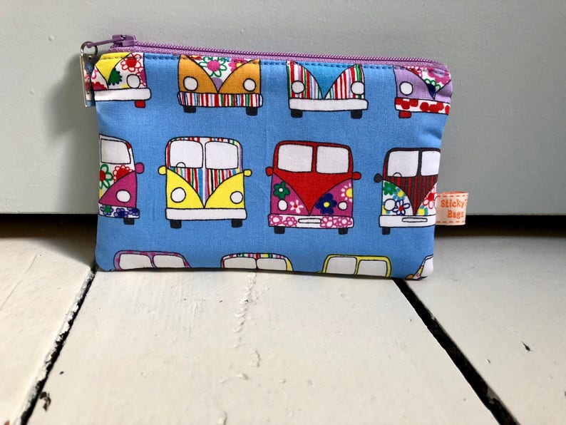 Blue camper van mini make up bag