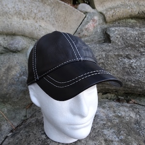Gorgeous 100% Leather Real Black Baseball Cap  Leather Mens Hat Sizes S, M,L,XL