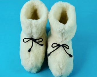 100% Natural Handmade Sheep's Sheepskin Wool Warm Winter Lady's Women's Slippers Boots Booties House Shoes  Christmas Gift