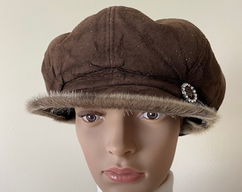 Genuine Shearling Sheepskin Fur  Cloche Hat For Women Winter Cloche Hat Women's Cloche Hat Suede Hat