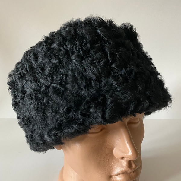 Papakha Kubanka Natural Fur Karakul Hat Winter Cap Real Sheepskin Hat Size XL