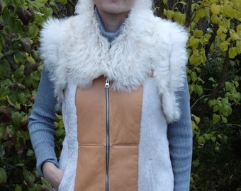 Fancy New Women Luxurious 100% Genuine Toscana Shearling Sheepskin Leather Vest M, L