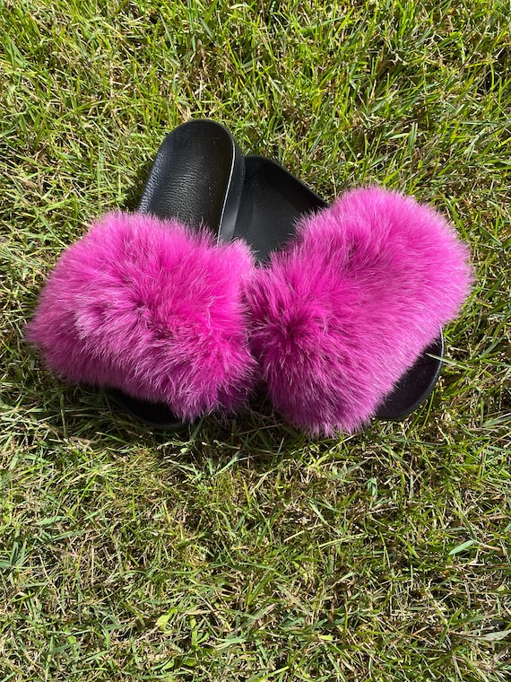 pink mink fur slippers