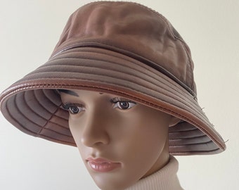 Genuine Sheepskin Leather Brown Cloche Hat For Women  Hat Women's Cloche Hat Leather Hat