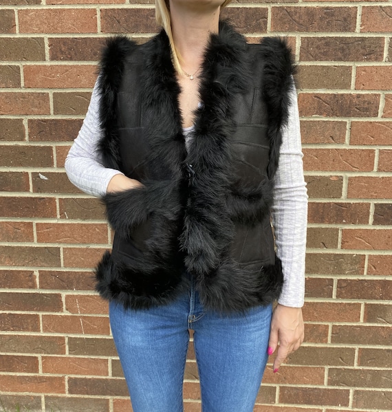 Damen Schwarze Schaffell Winter Echtfell Weste warme Frauen Weste