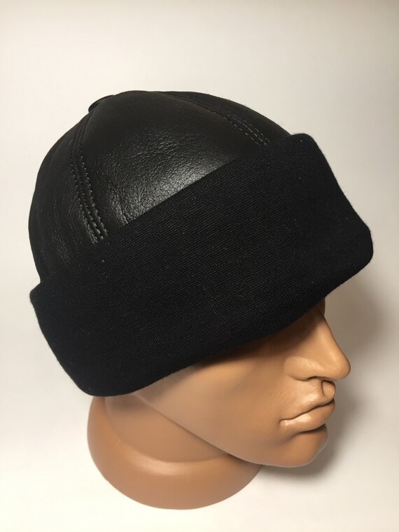 Leather beanie hat hotsell