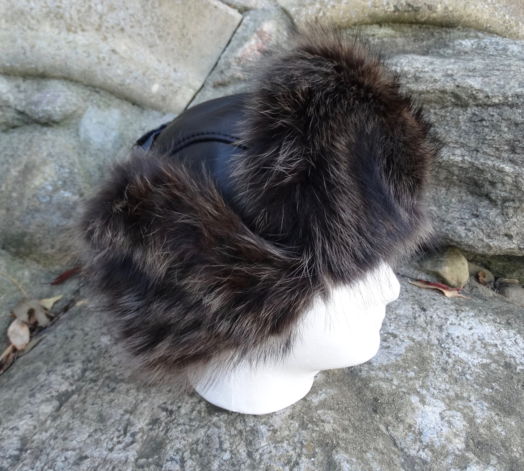Genuine Fox Fur Real Leather Bomber Hat Ushanka Hat Unisex  display picture 2