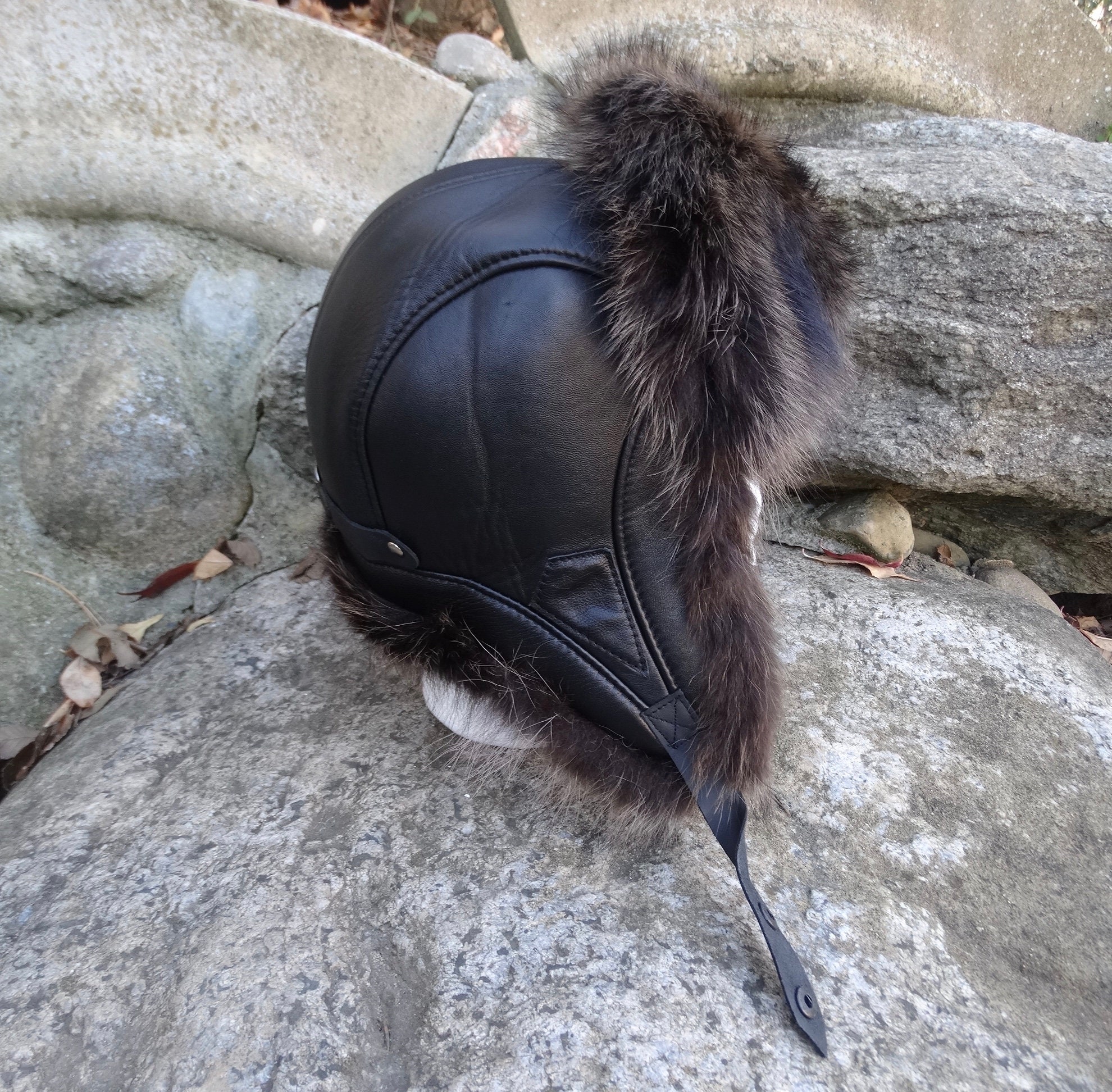 Real fox Fur and leather Russian hat size XXS Genuine Fox Fur Real Leather Bomber Hat Ushanka Hat Unisex  main image 4