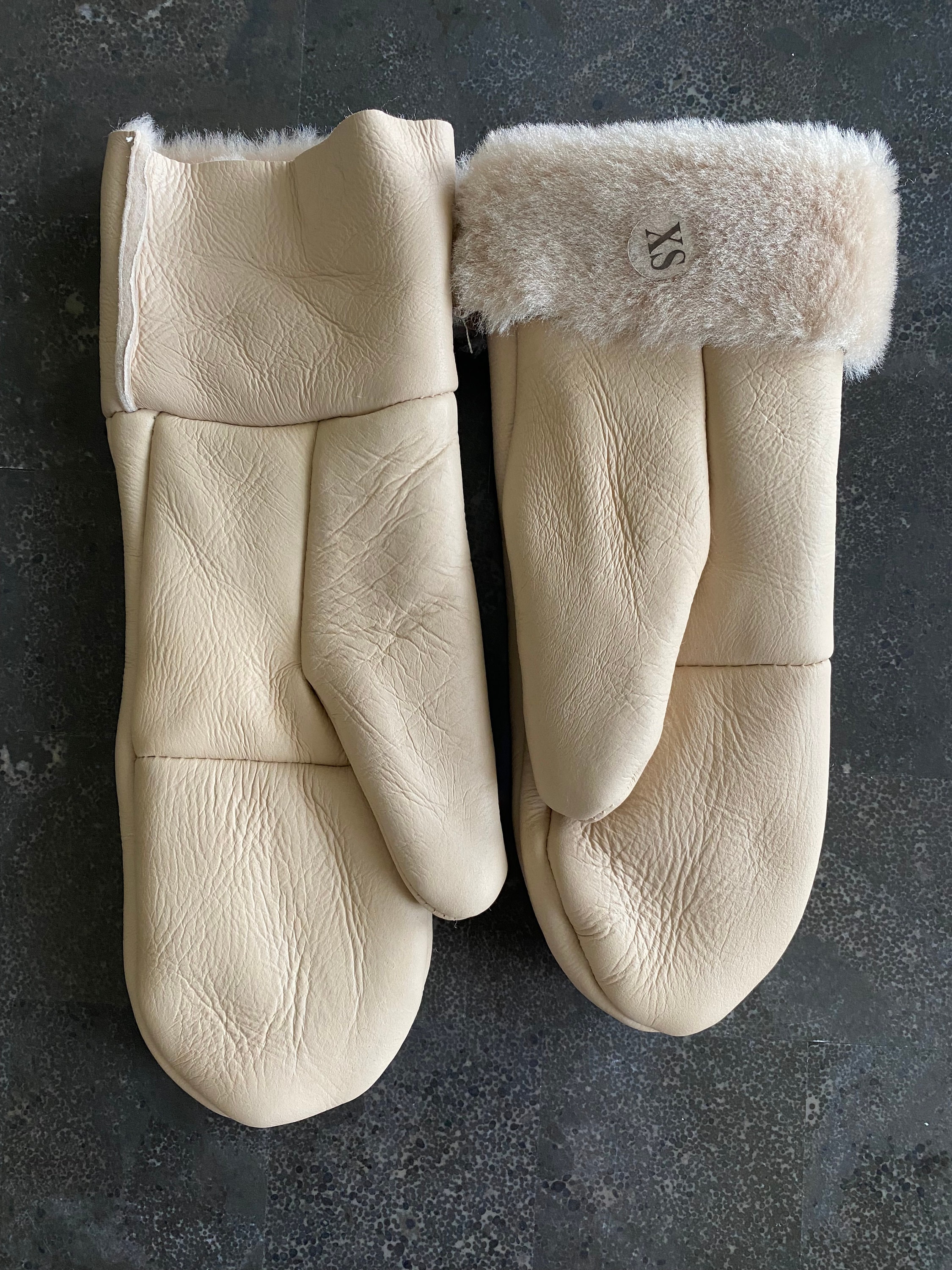 Womens Warm Mittens Sheepskin Fur Leather Turkish Beige Unisex Gloves