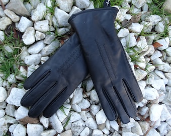 Womens Warm Mittens Sheepskin  Fur Leather Turkish Black Gloves