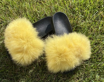 Genuine fur Slippers Real Arctic fox Fur Slippers Soft Fur Sandals shoes slider Size Eu 40