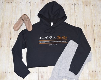 ADULT womens cropped hoodie sweatshirt, soft fleece, free personalization, North State Ballet, NSB