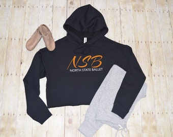 ADULT womens cropped hoodie sweatshirt, soft fleece, free personalization, North State Ballet, NSB