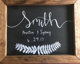 Wedding sign, wood framed chalkboard