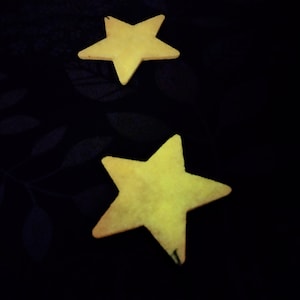 Glow-in-the-dark gold stars, handmade glowing decorative stars, night time glow in the dark hanging stars, gold glow stars on string