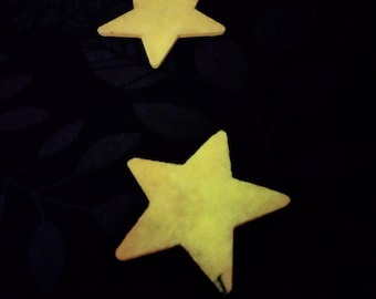 Glow-in-the-dark gold stars, handmade glowing decorative stars, night time glow in the dark hanging stars, gold glow stars on string