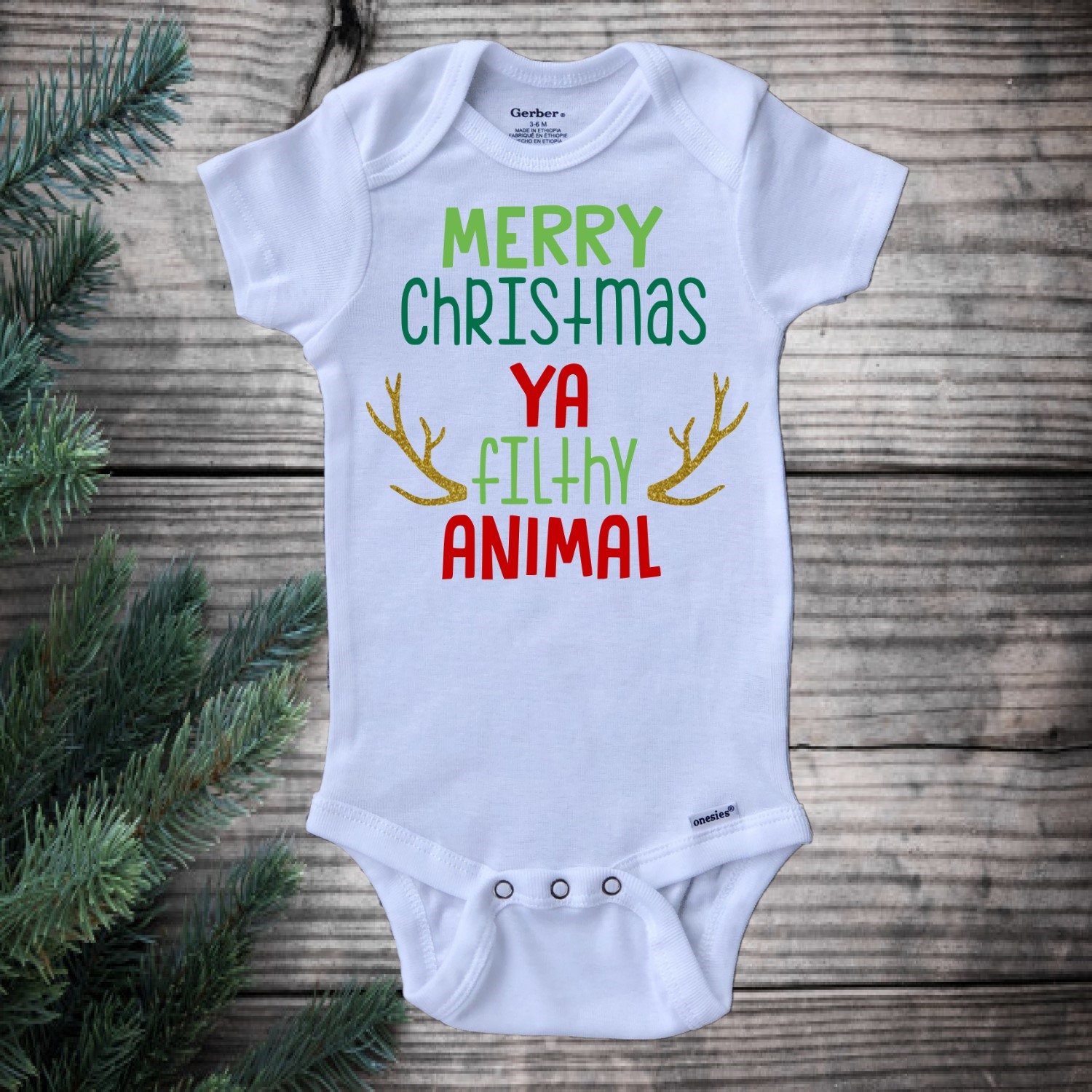 Merry Christmas ya filthy animal onesie Christmas onesie | Etsy