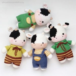 CROCHET PATTERN: Lucky the cow English, French, Vietnamese/ amigurumi cow/ crochet cow/ instant download pattern image 1