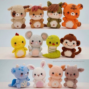 Combo 12 zwierząt z chińskiego zodiaku, samouczki szydełkowania (francuski, angielski), miniaturowe zwierzęta, małe zwierzęta autorstwa Khuc Cay, amigurumi
