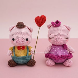 CROCHET PATTERN AMIGURUMI: Pi and Po (English/Français/Espanol/Tieng Viet) , Crochet Valentine, Crochet new year, pigs, piggy