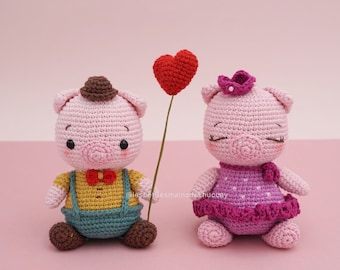 CROCHET PATTERN AMIGURUMI: Pi and Po (English/Français/Espanol/Tieng Viet) , Crochet Valentine, Crochet new year, pigs, piggy
