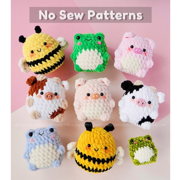 Tutoriales NO SEW, combo animales de granja, tutorial de crochet (francés, inglés), combo de huevos de pascua, amigurumi, mini animales