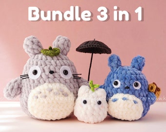 Combo of 3 crochet kittens, no sew, adorable cat, crochet tutorial (French, English, Spanish), cat loaf, amigurumi, My Neighbor