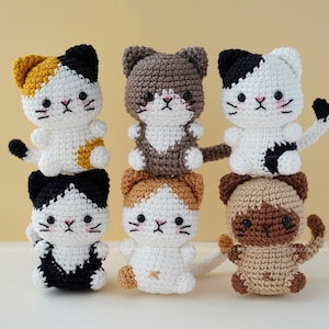 Pack of 6 Crochet patterns Mini Cats (English, french), Crochet animals, crochet zodiac animals, mini animals, Cat amigurumi, crochet cat