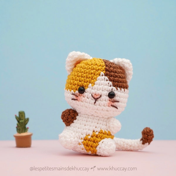 Tutoriels de crochet (français, anglais): Mini Chaton 3 couleur, mini animaux, petits animaux de Khuc Cay, amigurumi