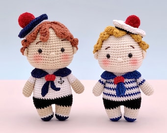 CROCHET PATTERN: Jamie and Jack the sailors (English, French, Spanish, Vietnamese), amigurumi, sailors, pdf pattern