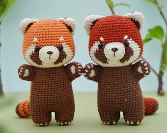 Ron le panda roux  - Crochet tutoriel (Français/Anglais/Espagnol/Vietnamien), PDF tutoriel à télécharger, peluche ourson au crochet