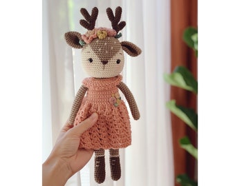 Yen the reindeer - Crochet tutorial (French/English/Vietnamese), PDF tutorial to download, reindeer crochet, reindeer plush