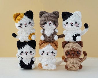 Pack of 6 Crochet patterns Mini Cats (English, french), Crochet animals, crochet zodiac animals, mini animals, Cat amigurumi, crochet cat