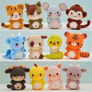 Combo 12 Vietnamese Zodiac Animals, Crochet Tutorials (French, English), Mini Animals, Small Animals from Khuc Cay, Amigurumi