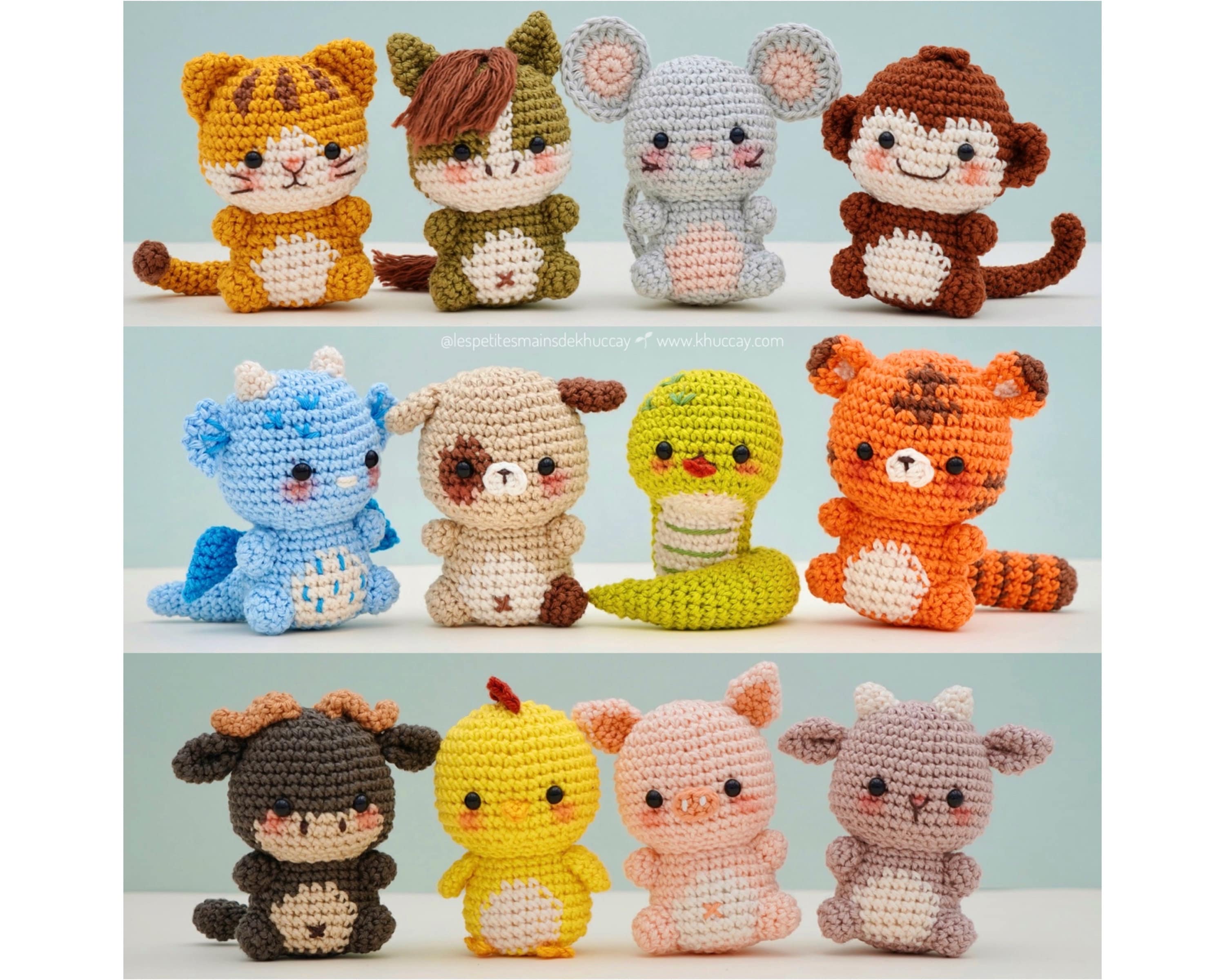 Combo 12 Vietnamese Zodiac Animals, Crochet Tutorials (french