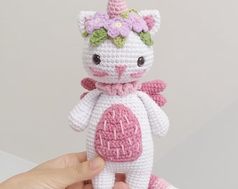 French/English/Spanish: Amigurumi crochet pattern - My little caticorn (unicorn, cat)