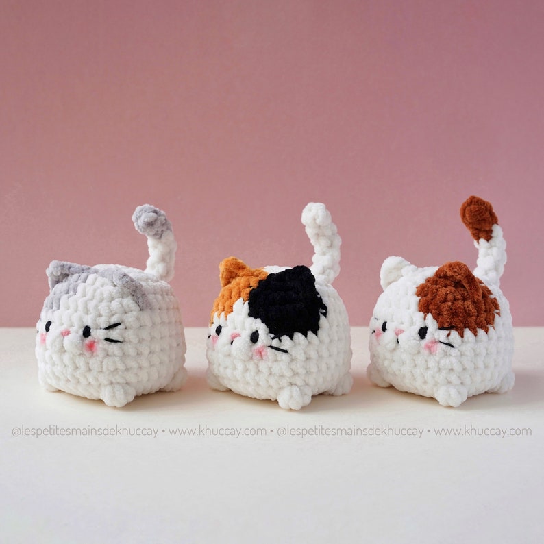 Combo of 8 crochet kittens, no sew, adorable cat, crochet tutorial (French, English, Spanish), cat loaf, amigurumi, mini cat, cat bun image 5