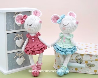 Francese/inglese/spagnolo/olandese: Schema all'uncinetto Xuxu The Little Mouse / amigurumi/ Topo/ Balletto