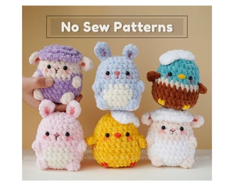 Easter Eggs NO SEW crochet pattern bundle, easter bunny, easter chick, easter lamb, English,French, Spanish pattern ,Easter  Eggs animals